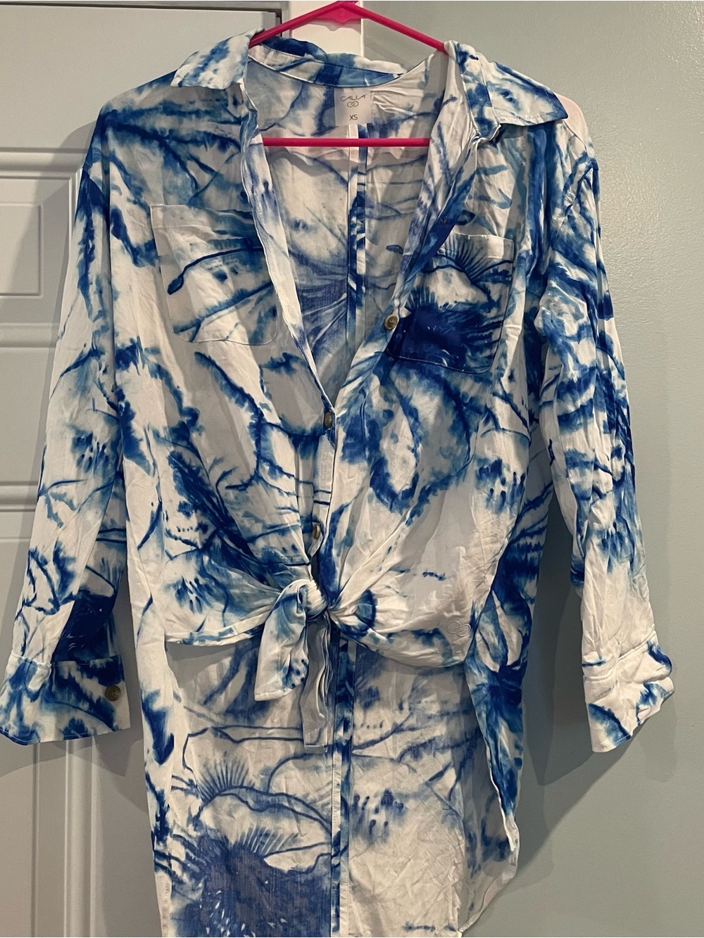 Calia By Carrie Underwood Blue Tie Dye Button up Blouse - Picture 2 of 6